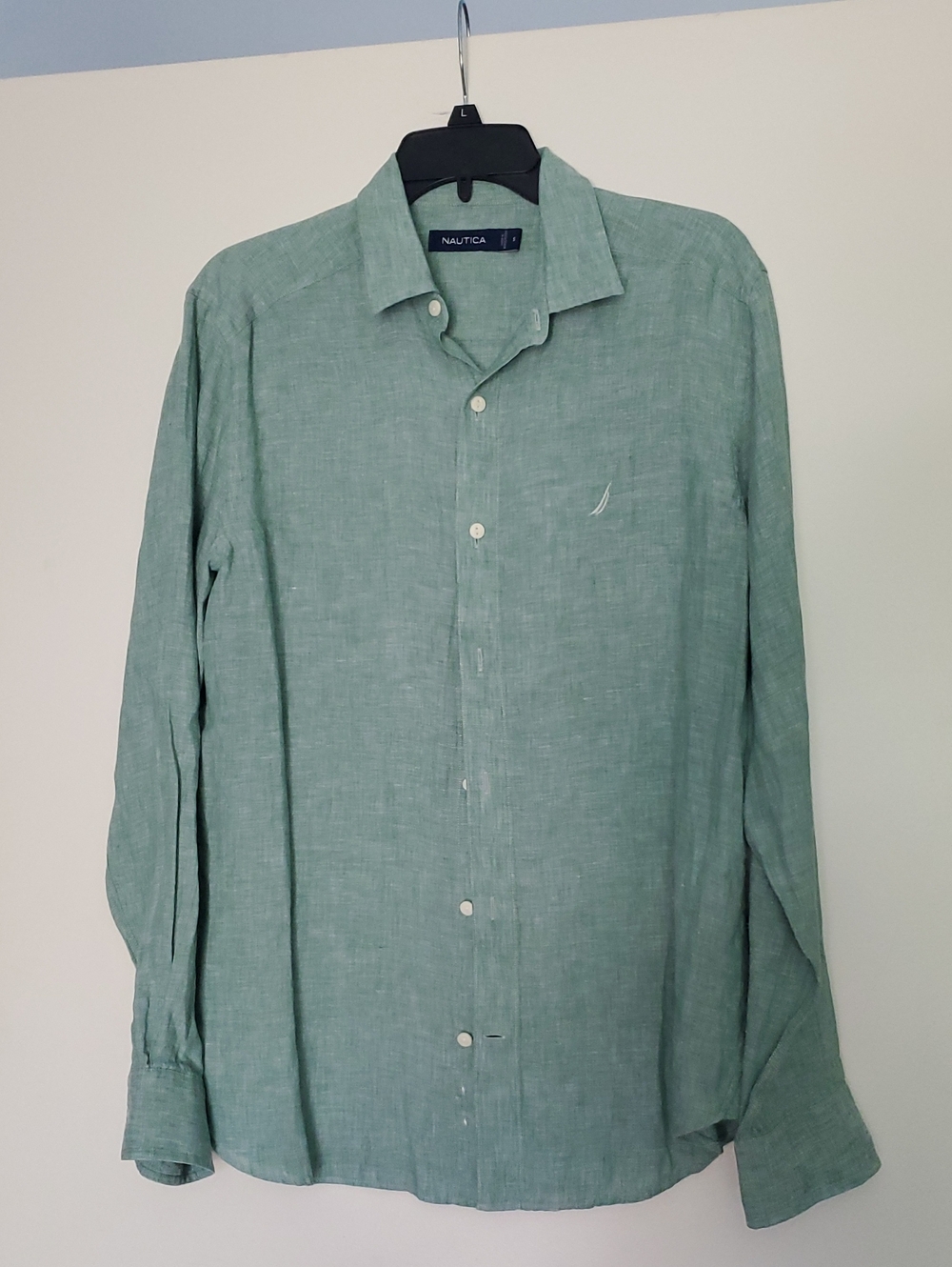 Nautica Light Green Linen Blend Long Sleeve Button-Down Shirt